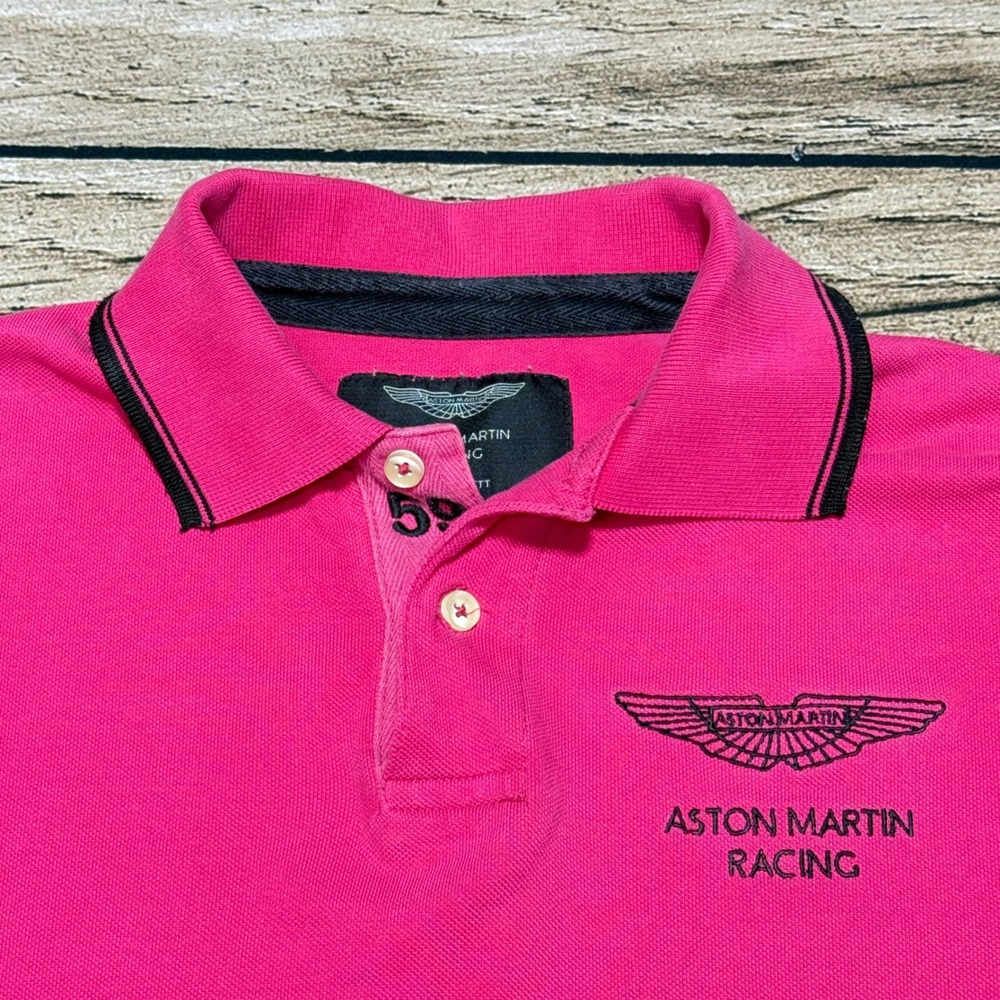 Hackett London Aston Martin Racing Polo Mens XL Pink Short Sleeve British Auto